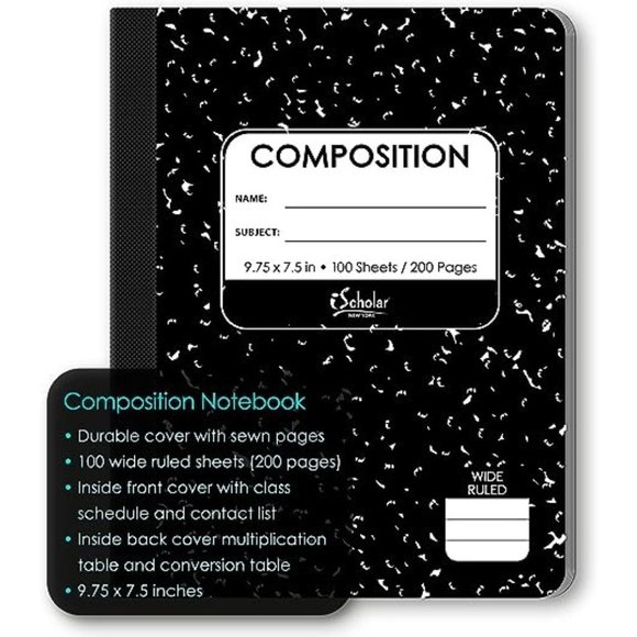 New 4 Pack of Wide Rule IScholar Composition Black and White Notebook - Picture 2 of 4